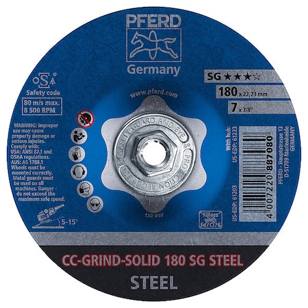 Depressed Center Grinding Wheel, Type 27, 7 in Dia, 0.125 in Thick, 5/8"-11 Arbor Hole Size