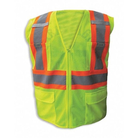 Safety Vest, Lime, FR, Org stripe, Zippr-XL