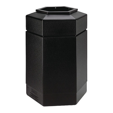PolyTec(TM) 30 gal Hexagon Institutional Plastic Can, Black, Open Top, Polyethylene, 20 in