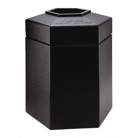 PolyTec(TM) 45 gal Hexagon Institutional Plastic Can, Black, Open Top, Polyethylene, 25 in