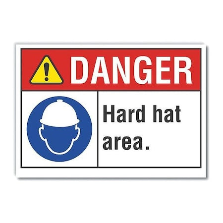 Hard Hat Danger Reflective Label, 7 in Height, 10 in Width, Reflective Sheeting, Vertical Rectangle
