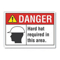 Hard Hat Danger Label, 5 in Height, 7 in Width, Polyester, Horizontal Rectangle, English