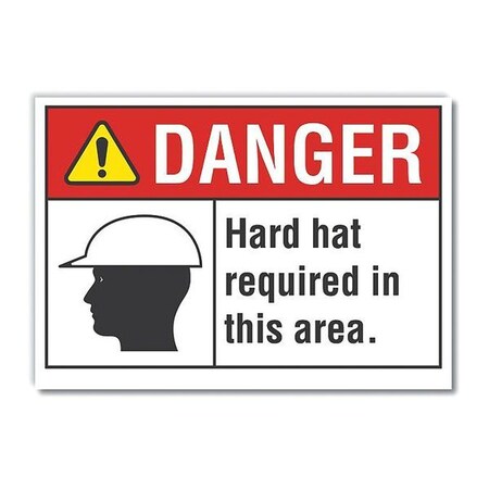 Hard Hat Danger Reflective Label, 10 in Height, 14 in Width, Reflective Sheeting, English
