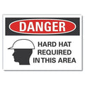 Hard Hat Danger Reflective Label, 10 in Height, 14 in Width, Reflective Sheeting, English