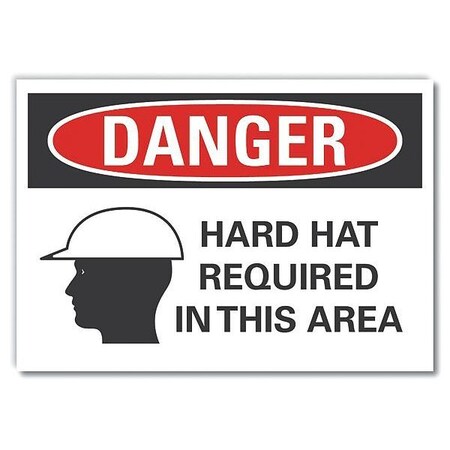 Hard Hat Danger Reflective Label, 10 in Height, 14 in Width, Reflective Sheeting, English