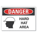 Hard Hat Danger Label, 3 1/2 in Height, 5 in Width, Polyester, Horizontal Rectangle, English