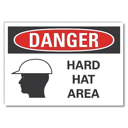 Hard Hat Danger Label, 3 1/2 in Height, 5 in Width, Polyester, Horizontal Rectangle, English