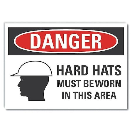 Hard Hat Danger Reflective Label, 3 1/2 in Height, 5 in Width, Reflective Sheeting, English
