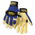 Mechanics Gloves, Grain Goatskin Leather Palm, L, Tan/Blue