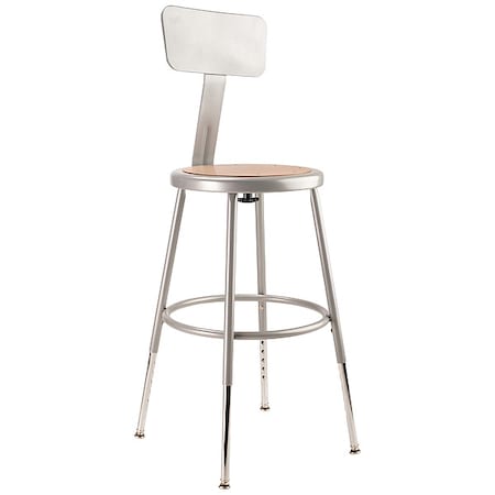 Round Stool with Backrest, Height 19" to 27"Gray