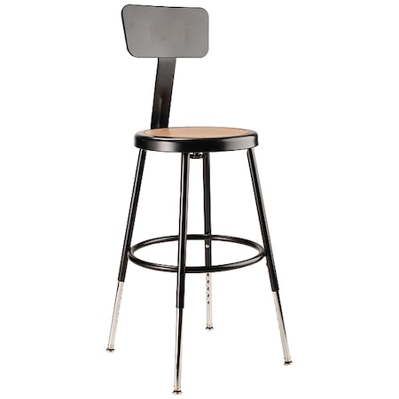Round Stool with Backrest, Height 19" to 27"Black