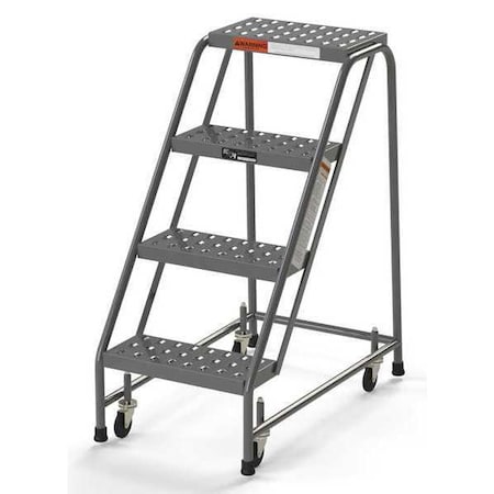 Industrial Rolling Ladder, 4 Steps, 16"W Perforated Tread, No Handrails, 450 lbs. Capacity