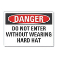 Hard Hat Danger Reflective Label, 5 in Height, 7 in Width, Reflective Sheeting, English