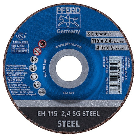 Abrasive Cut-Off Wheel, Type 27, 4-1/2 in Dia, 3/32 in Thick, 7/8 in Arbor Hole Size, 46 Grit