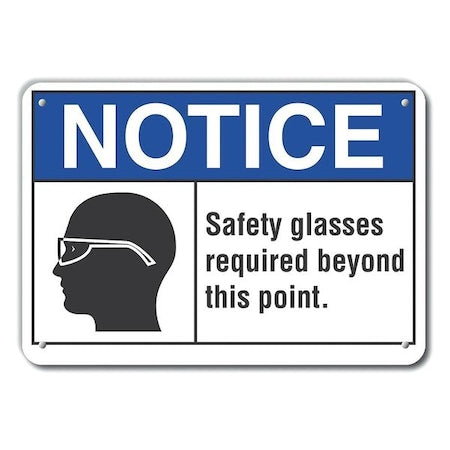 Notice, Safety Glasses Required Beyond This Point, 10 in W x 7 in H, Vertical Rectangle, Plastic