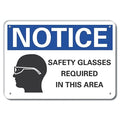 Notice, Safety Glasses Required In This Area, 10 in W x 7 in H, Vertical Rectangle, Aluminum