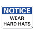 Plastic Hard Hats Notice Sign, 10 in Height, 14 in Width, Plastic, Horizontal Rectangle, English