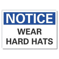 Hard Hats Notice Label, 5 in Height, 7 in Width, Polyester, Horizontal Rectangle, English
