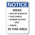 Notice, Wear Splash Goggles Face Shield Rubber Gloves Apron In This Area, 10 in W x 14 in H