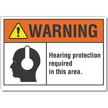 Decal, Warning Hearing Protection, 7 x 5", Sign Background Color: White