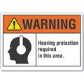 Decal, Warning Hearing Protection, 10 x 7", 7 in Height, 10 in Width, Polyester, Vertical Rectangle