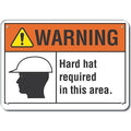 Decal, Plastic, Warning Hard Hat, 10 x 7", Sign Background Color: White