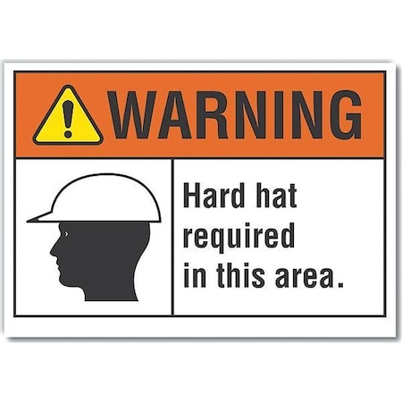 Hard Hat Warning Reflective Label, 7 in Height, 10 in Width, Reflective Sheeting, English