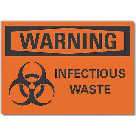 Infectious Waste Warning Label, 5 in Height, 7 in Width, Polyester, Horizontal Rectangle, English