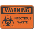 Aluminum Infectious Waste Warning Sign, 10 in Height, 14 in Width, Aluminum, Horizontal Rectangle