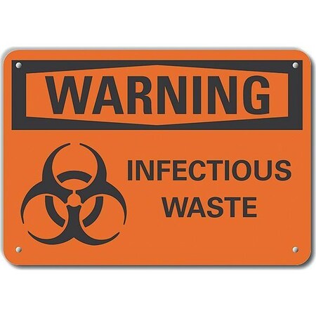 Aluminum Infectious Waste Warning Sign, 10 in Height, 14 in Width, Aluminum, Horizontal Rectangle