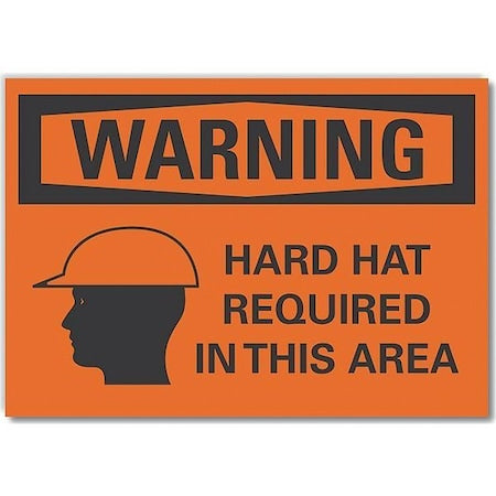 Decal, Warning Hard Hat Required, 14 x 10", Header Background Color: Orange