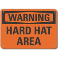 Plastic Hard Hat Warning Sign, 10 in Height, 14 in Width, Plastic, Horizontal Rectangle, English