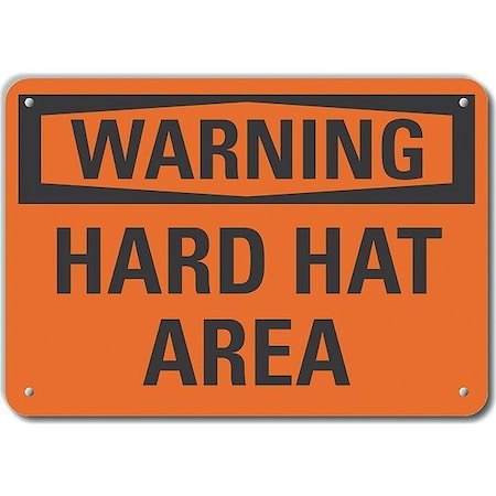 Plastic Hard Hat Warning Sign, 10 in Height, 14 in Width, Plastic, Horizontal Rectangle, English