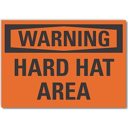 Hard Hat Warning Label, 10 in Height, 14 in Width, Polyester, Horizontal Rectangle, English
