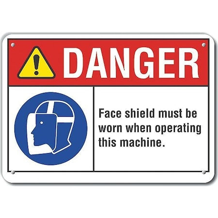 Alum Danger Face Shield, 10"x7", Height: 7 in