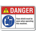 Reflalum Danger Face Shield, 14"x10", Sign Legend Color: Black