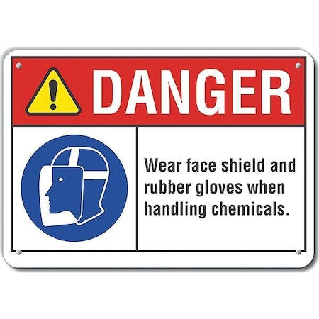 Decal, Danger Wear Face Shield, 14x10", Sign Background Color: White