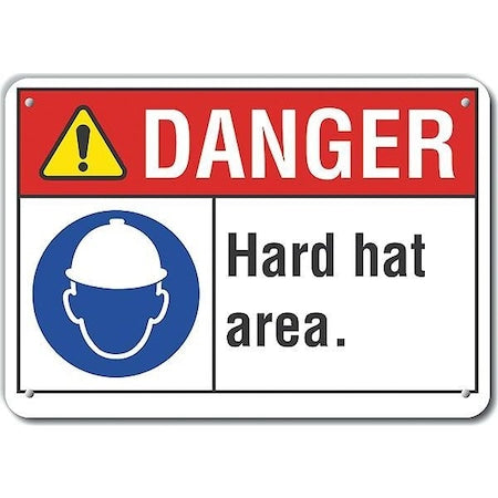 Reflective Hard Hat Danger Sign, 7 in Height, 10 in Width, Aluminum, Vertical Rectangle, English