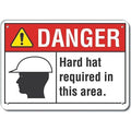 Aluminum Hard Hat Danger Sign, 10 in Height, 14 in Width, Aluminum, Horizontal Rectangle, English