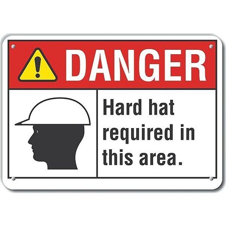 Aluminum Hard Hat Danger Sign, 10 in Height, 14 in Width, Aluminum, Horizontal Rectangle, English