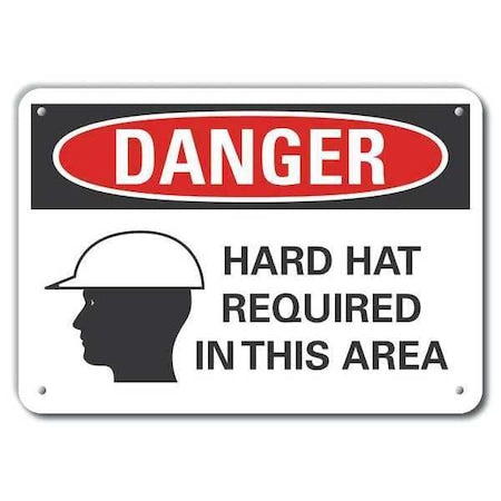 Reflective Hard Hat Danger Sign, 10 in Height, 14 in Width, Aluminum, Horizontal Rectangle