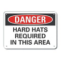 Reflective Hard Hat Danger Sign, 7 in Height, 10 in Width, Aluminum, Vertical Rectangle, English
