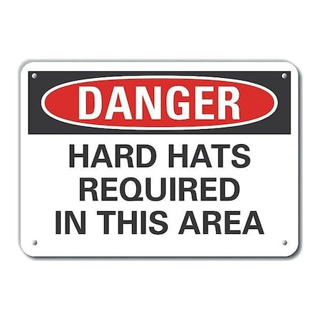 Reflective Hard Hat Danger Sign, 7 in Height, 10 in Width, Aluminum, Vertical Rectangle, English