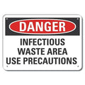 Plastic Infectious Waste Danger Sign, 10 in Height, 14 in Width, Plastic, Horizontal Rectangle