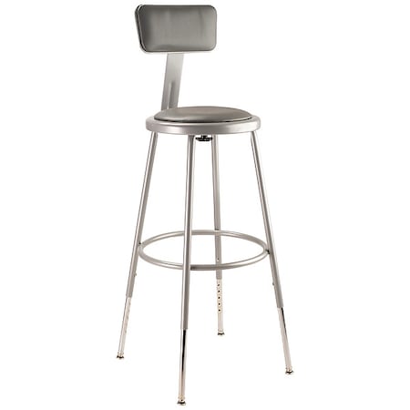 Round Stool with Backrest, Height 25" to 33"Gray