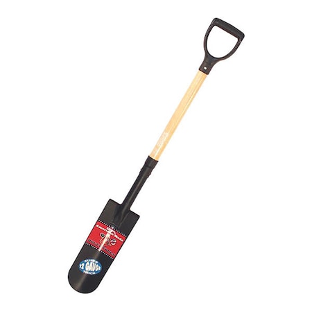 Drain Spade Shovel, 12 ga. Steel Blade, Wood Handle