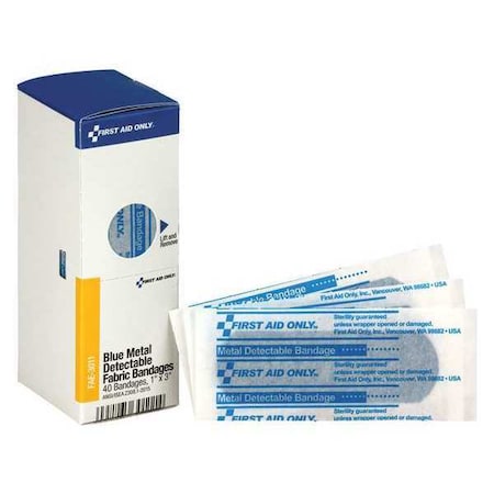 First Aid Kit Refill, 1"X3" Blue Metal Detectable Bandages, 40 Per Box