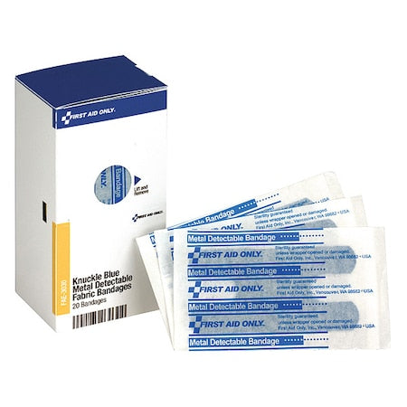 First Aid Kit Refill, Knuckle Blue Metal Detectable Bandages, 20 Per Box