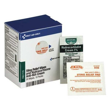 First Aid Kit Refill, 20 Sting Relief Wipes & 10 Hydrocortisone Cream Packets Per Box