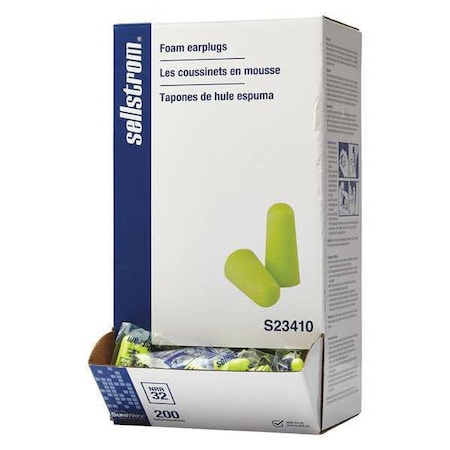 Disposable Uncorded Ear Plugs, PU Foam, Bullet Shape, NRR 32 dB, Hi-Vis Green, 200PK